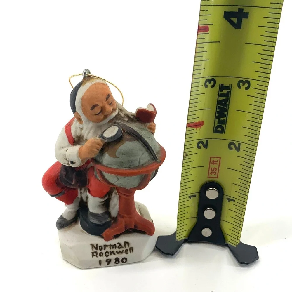 Norman Rockwell 1980‎ Santa Globe Explorer Ornament Set Lot of 2 Ceramic